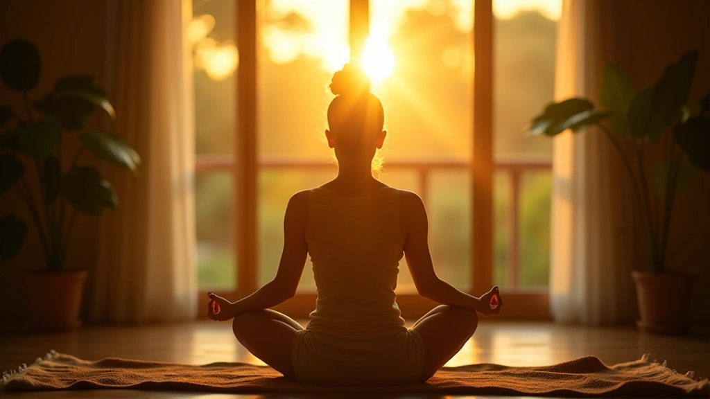 Morning sunrise meditation practice in peaceful home setting