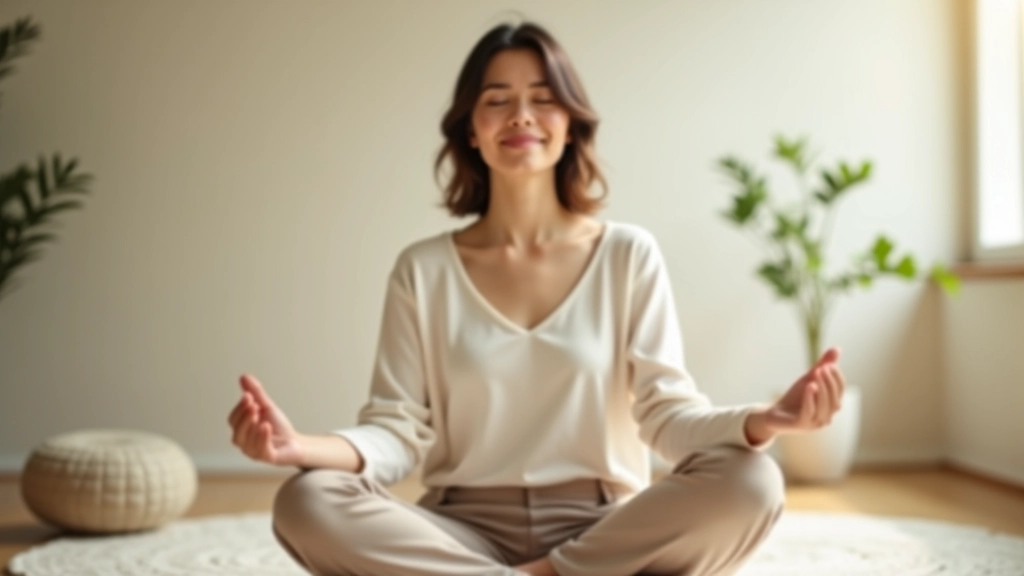 Morning meditation practice with person sitting peacefully on meditation cushion in tranquil home environment